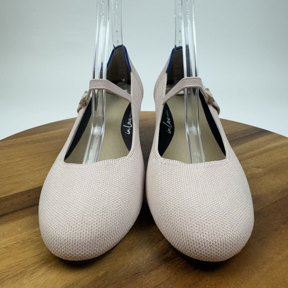 New NWOB Womens Rothys The Mary Jane Ballerina Pink Knit Block Heels Size 10 M - Picture 3 of 11